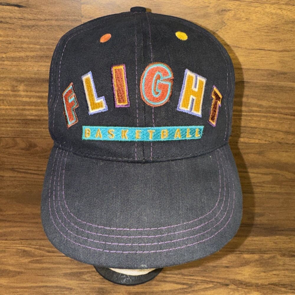VINTAGE Nike Hat Cap Snap Back Black Green Flight Air Basketball Mens 90s